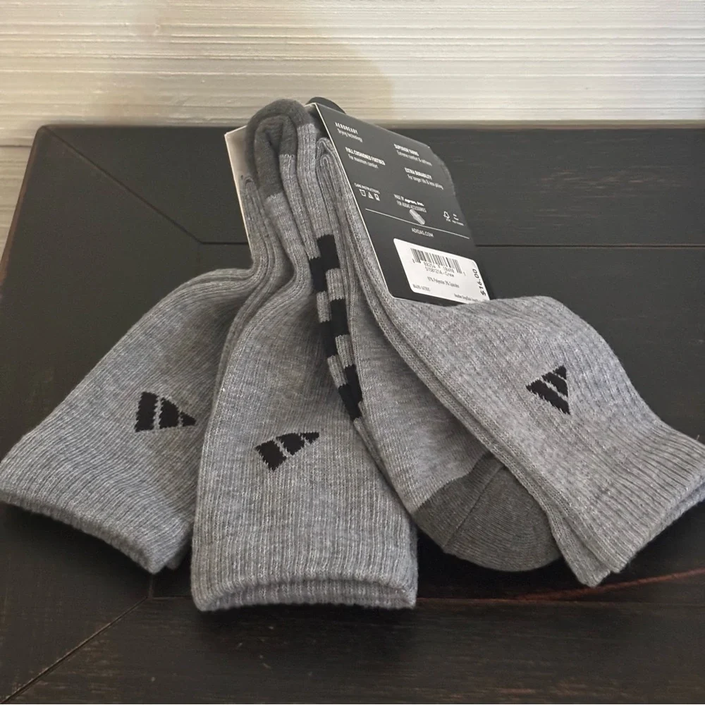 Adidas Men’s Cushioned 3 Pair Heather Grey‎ Crew Socks NEW
